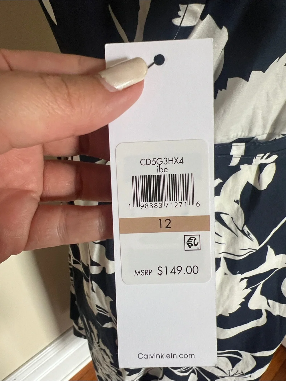 Calvin Klein Navy White Floral Cotton Shirt Dress NWT 12 Sleeveless Midi - Picture 7 of 10